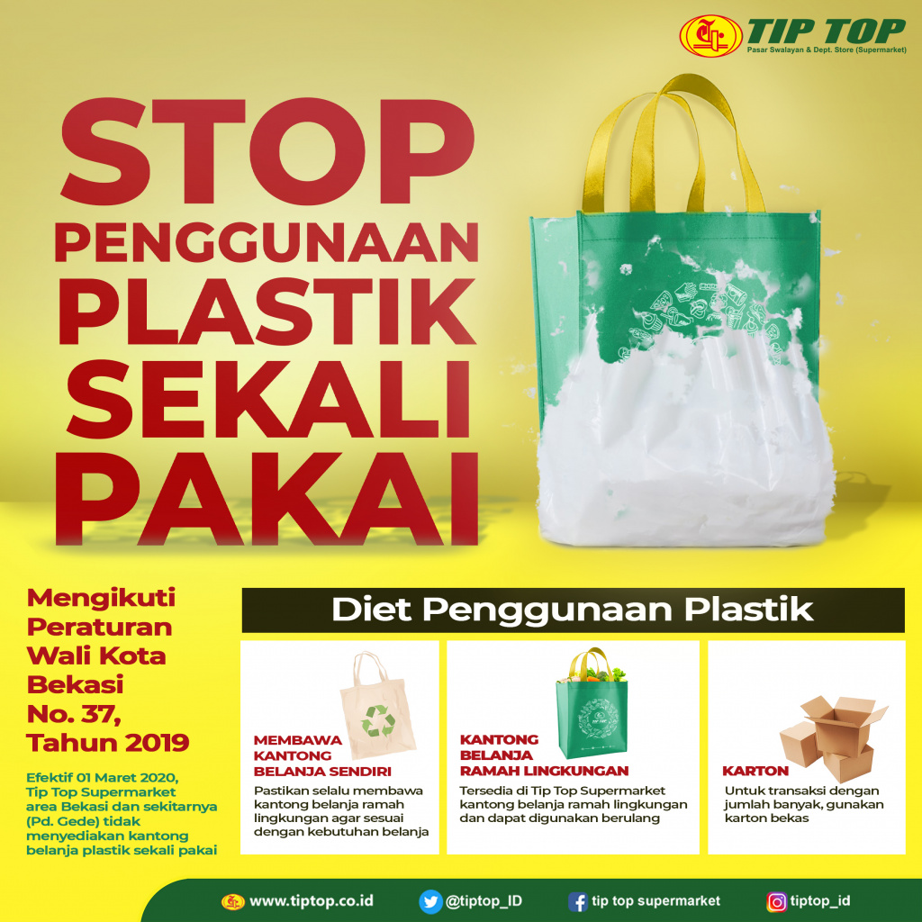 Pengurangan Penggunaan Kantong Belanja Plastik Tip Top Supermarket Pondok Gede