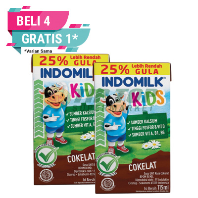 Indomilk Kids Susu UHT Rasa Cokelat Less Sugar 115ml