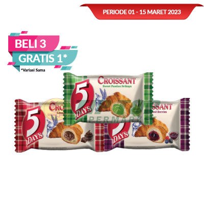 5days Croissant Creamy Chocolate, Sweet Mix Berries, Sweet Pandan Srikaya 60gr