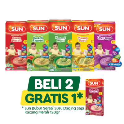 Sun Bubur Sereal Susu Beras Merah/Brokoli Wortel/Kacang Hijau/Pisang Susu/Ubi Ungu Box 120gr