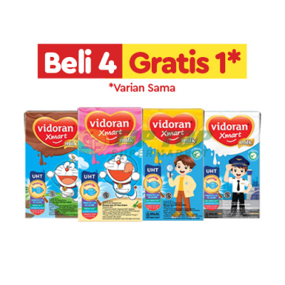 Vidoran Xmart Susu UHT Doraemon Cokelat/Strawberry/Madu/Vanilla 110ml