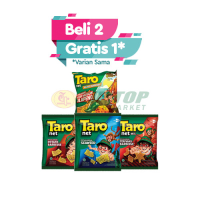 Taro Net Cheesey Mexican Jalapeno 60gr/Potato Barbecue/Seaweed 62gr/Teriyaki Barbecue 65gr