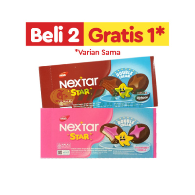 Nextar Biskuit Cokelat dengan Krim Rasa Cokelat/Biskuit dengan Krim Rasa Straberry Vanilla Box 84gr