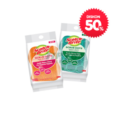 Scotch Brite Sabut Scrub Dot Non-Scratch/Heavy Duty Scrub Sponges 2’s