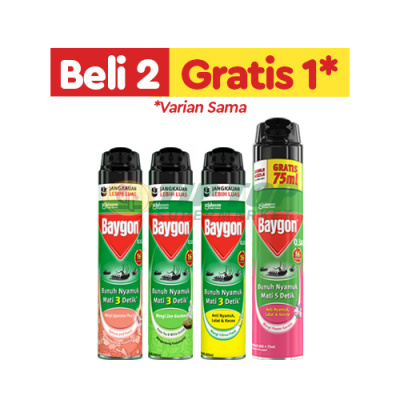 Baygon Aerosol Zen Garden/Japanese Peach/Citrus 600ml Flower Garden 600ml+75ml